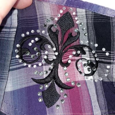 Y2K Maurice's Plaid Shirt Rhinestone Embellished Lace Western Style Women's Med - Thumbnail 9