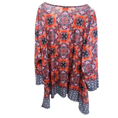 Ruby Rd Woman Orange Mandala Print Embellished Tunic Top 3X - Thumbnail 2