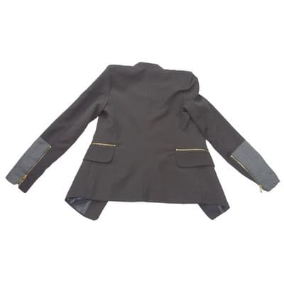 ZA&ZA Womens Black Open Front Blazer Stand Collar Contrast Sleeve Size Small - Thumbnail 4