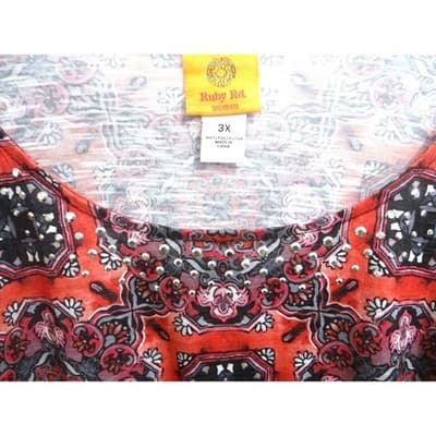 Ruby Rd Woman Orange Mandala Print Embellished Tunic Top 3X - Thumbnail 3