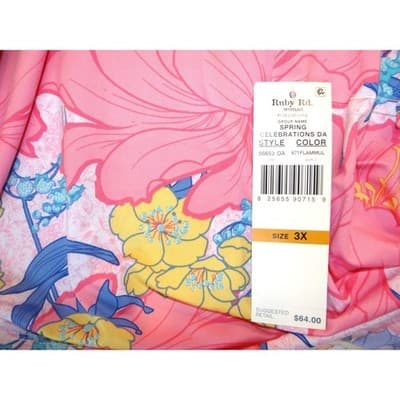 Ruby Rd Womens Pink Floral Print 3X V Neck Tunic Top - Thumbnail 3