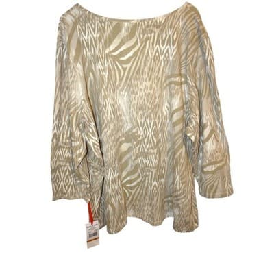 Hearts of Palm Women 3X Tunic Top Long Sleeve Beige Zebra Print V Neck - Thumbnail 2