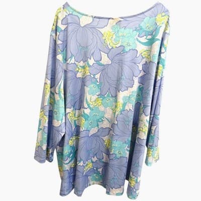 Ruby Rd Woman Blue Floral Print Long Sleeve Twist Front Top Plus Size 3X - Thumbnail 2