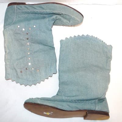 Bruno Bartoli Vintage Denim Slouch Boots Light Wash Studded Sawtooth Women 6 - Thumbnail 2
