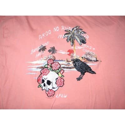 AKOO Coral Graphic Embroidered TShirt Skull Roses Raven Tropical Tour Size 3XL - Thumbnail 4