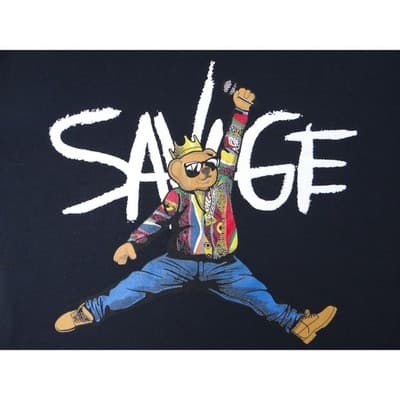 3FORTY INC Mens Graphic T Shirt L Black SAVAGE Bear Michael Jordan Jump Man - Thumbnail 2