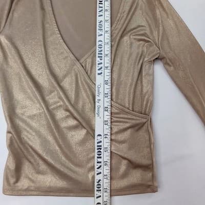 Forever 21 Metallic Wrap Long Sleeve Top Gold Shimmer Glam Party - Thumbnail 4