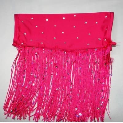 Hot Pink Sequins Fringe Halter Dance Dress Costume with Arm Fringe Bands - Thumbnail 5
