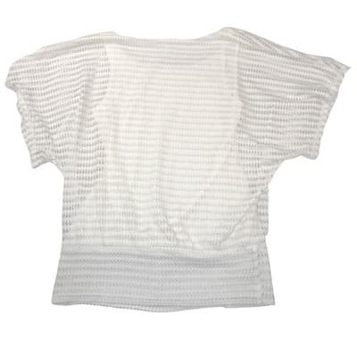 Studio Y Womens White Silver Mesh Dolman Sleeve Banded Hem Blouse Size M - Thumbnail 3