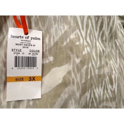 Hearts of Palm Women 3X Tunic Top Long Sleeve Beige Zebra Print V Neck - Thumbnail 3