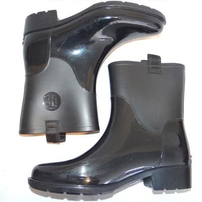 Tommy Hilfiger Khristie Black Boots Women 10M Glossy Matte Mid Calf Waterproof - Thumbnail 2