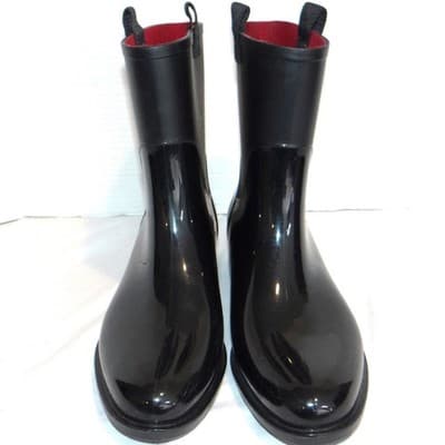 Tommy Hilfiger Khristie Black Boots Women 10M Glossy Matte Mid Calf Waterproof - Thumbnail 4