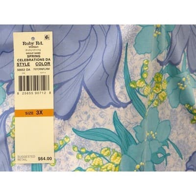 Ruby Rd Woman Blue Floral Print Long Sleeve Twist Front Top Plus Size 3X - Thumbnail 4