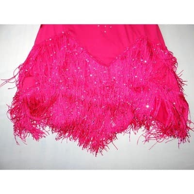 Hot Pink Sequins Fringe Halter Dance Dress Costume with Arm Fringe Bands - Thumbnail 6