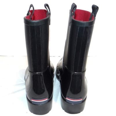 Tommy Hilfiger Khristie Black Boots Women 10M Glossy Matte Mid Calf Waterproof - Thumbnail 5