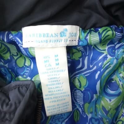 VTG Caribbean Joe Quilted Vest Black Blue Floral Lining Stand Collar Pockets M - Thumbnail 2