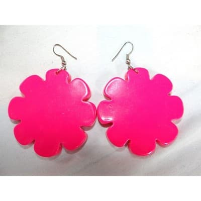 Vintage Estate Hot Pink Flower Gem Dangle Earrings Women's Fun Fashion Jewelry - Thumbnail 2