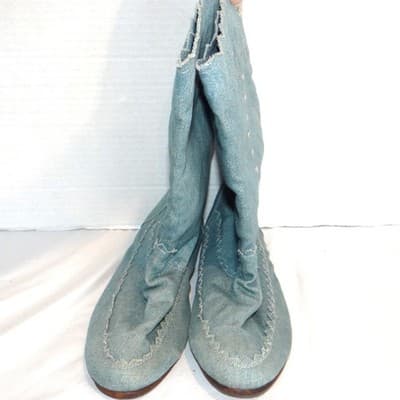 Bruno Bartoli Vintage Denim Slouch Boots Light Wash Studded Sawtooth Women 6 - Thumbnail 4