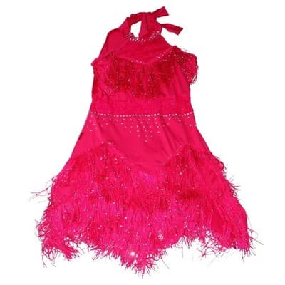 Hot Pink Sequins Fringe Halter Dance Dress Costume with Arm Fringe Bands - Thumbnail 2