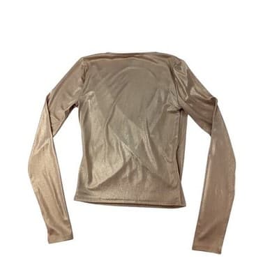 Forever 21 Metallic Wrap Long Sleeve Top Gold Shimmer Glam Party - Thumbnail 2