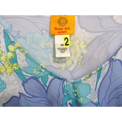 Ruby Rd Woman Blue Floral Print Long Sleeve Twist Front Top Plus Size 3X - Thumbnail 3