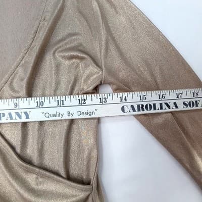 Forever 21 Metallic Wrap Long Sleeve Top Gold Shimmer Glam Party - Thumbnail 3