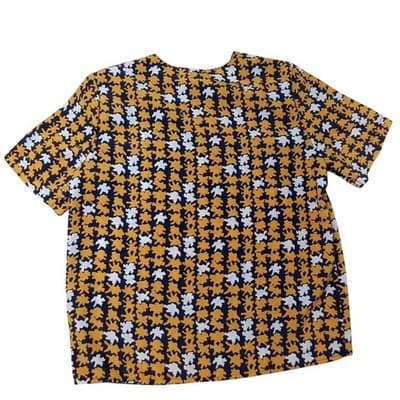 Laura and Jayne Womens Top Size 10 Mustard Navy White Floral Short Sleeve - Thumbnail 3