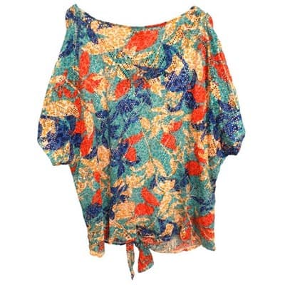 Hearts of Palm Woman 3X Tropical Print Lace Tie Front Cover Up Top - Thumbnail 2