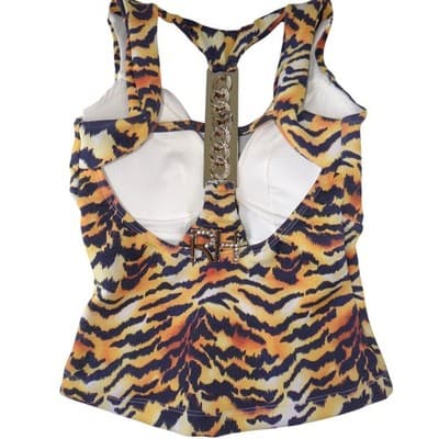 Rare Rhero Jeans Womens Tiger Print Tank Top Rhinestone Gold Hardware Racerback - Thumbnail 3