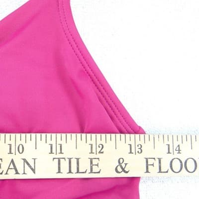 Womens Pink Ruched One Piece Swimsuit Size M 8-10 Notched V-Neck - Thumbnail 4