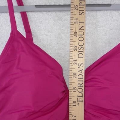 Womens Pink Ruched One Piece Swimsuit Size M 8-10 Notched V-Neck - Thumbnail 5
