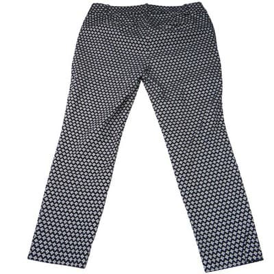 LOFT Outlet Petite Modern Trousers Pants Geometric Print Navy White Size 8P - Thumbnail 3
