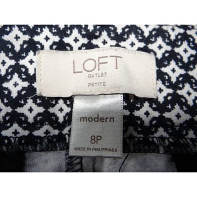 LOFT Outlet Petite Modern Trousers Pants Geometric Print Navy White Size 8P - Thumbnail 2