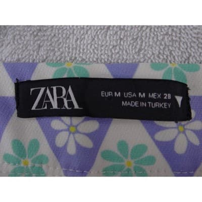 Zara Purple Floral Geometric Flare Leg High Rise Retro Pants Womens Size M - Thumbnail 2