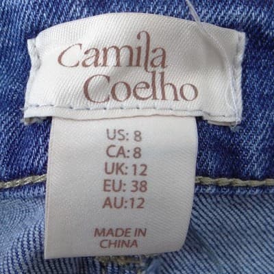 Camila Coelho Womens Studded Side Wide Leg Jeans Blue Medium Wash High Rise 8 - Thumbnail 2