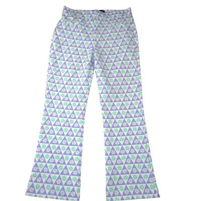 Zara Purple Floral Geometric Flare Leg High Rise Retro Pants Womens Size M
