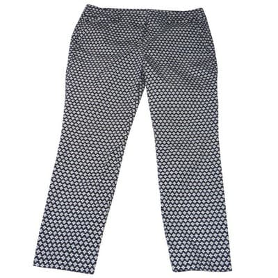 LOFT Outlet Petite Modern Trousers Pants Geometric Print Navy White Size 8P