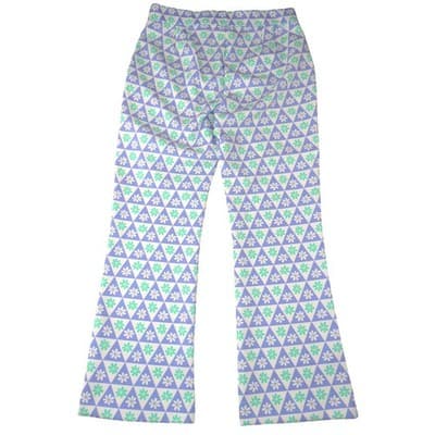 Zara Purple Floral Geometric Flare Leg High Rise Retro Pants Womens Size M - Thumbnail 3