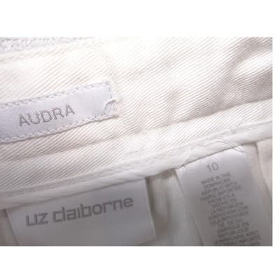 Liz Claiborne Audra Womens White Straight Leg Dress Pants Size 10 Twill Trousers - Thumbnail 2