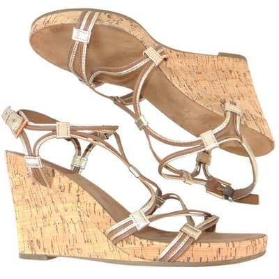 Aerosoles Womens Gold Metallic Strappy Cork Wedge Sandals Size 11