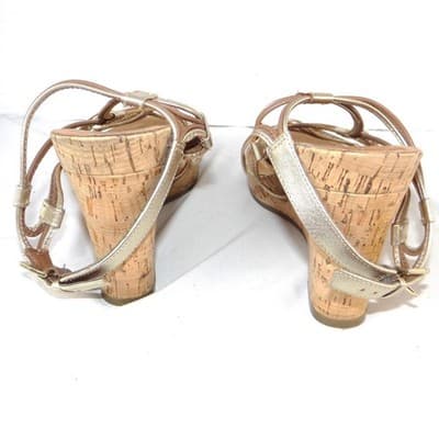 Aerosoles Womens Gold Metallic Strappy Cork Wedge Sandals Size 11 - Thumbnail 5