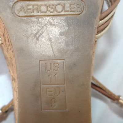 Aerosoles Womens Gold Metallic Strappy Cork Wedge Sandals Size 11 - Thumbnail 3