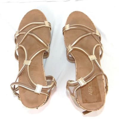 Aerosoles Womens Gold Metallic Strappy Cork Wedge Sandals Size 11 - Thumbnail 6