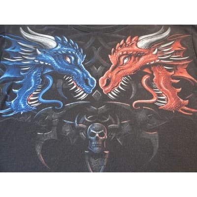 Vintage Men's Black Dragon Graphic T Shirt Fire Ice Mythical Fantasy Shirt - Thumbnail 9