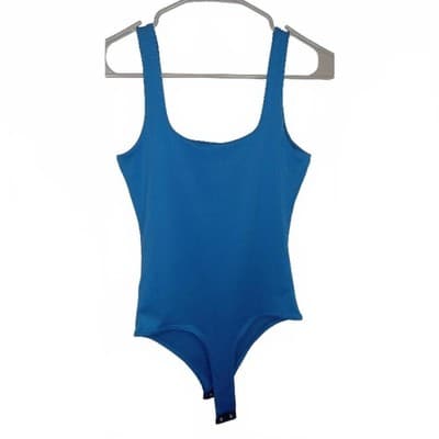 Live in the Moment Blue Square Neck Sleeveless Snap Closure Bodysuit Small - Thumbnail 3