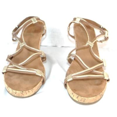 Aerosoles Womens Gold Metallic Strappy Cork Wedge Sandals Size 11 - Thumbnail 4