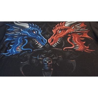 Vintage Men's Black Dragon Graphic T Shirt Fire Ice Mythical Fantasy Shirt - Thumbnail 8