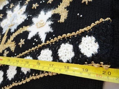 Black Women's Long Sleeve Sweater with White and Gold Floral Pattern - Thumbnail 7