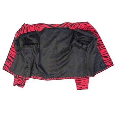 Maggy London Red Black Tiger Stripe Quilted Silk Jacket Size 14 - Thumbnail 2