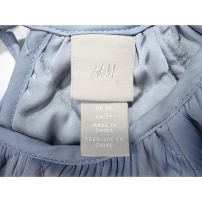 H&M Quilted Puff Sleeve Top Light Blue Gathered Waist Tie Back XS - Thumbnail 2